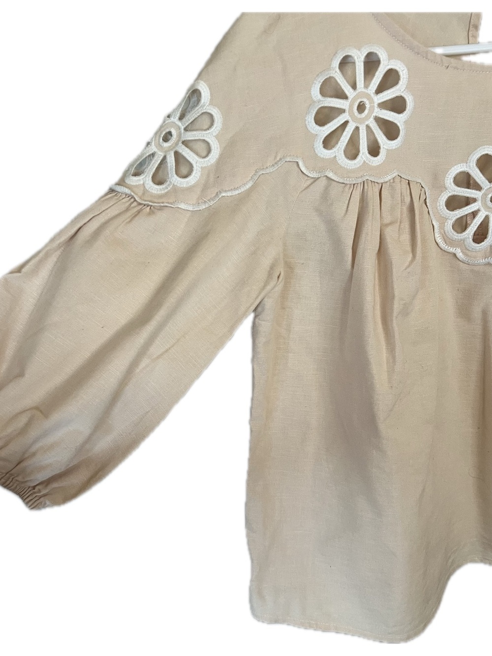 Fate Peach Floral Cutout Linen Blend Flowy Fairy Peasant Blouse - Picture 2 of 7